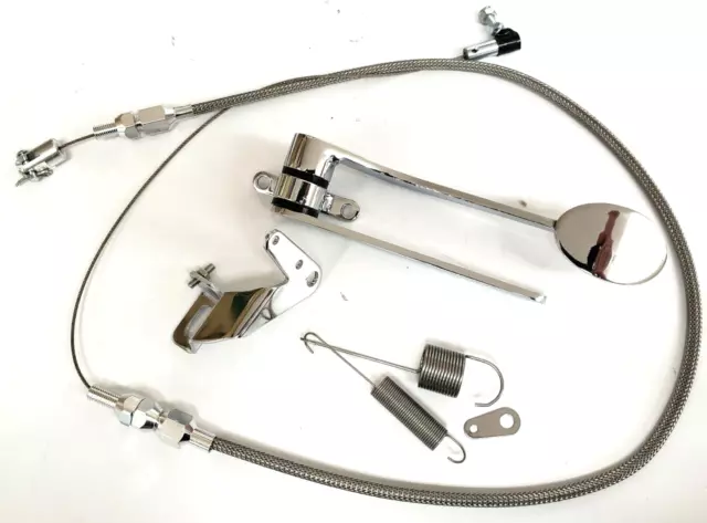 Universal Chrome Spoon Throttle Pedal Kit W/ 24' Braided Cable & Return Spring