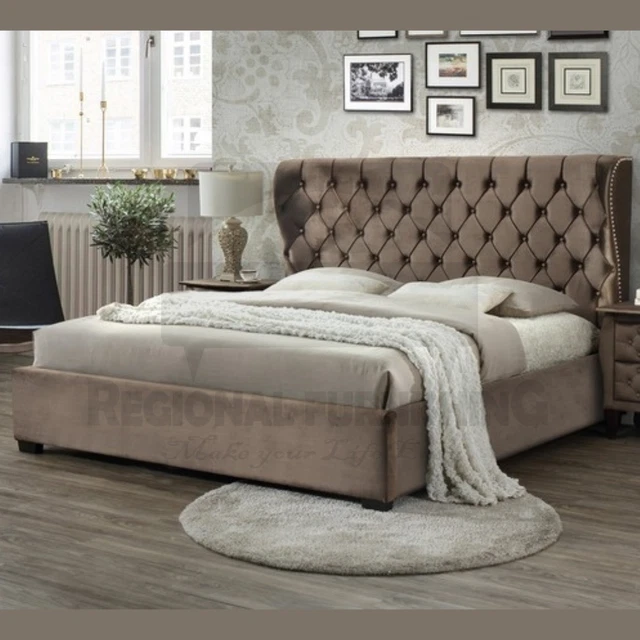 NEW WINGED OTTOMAN Chesterfield Gaslift Storage Bed Plush Upholstered ...