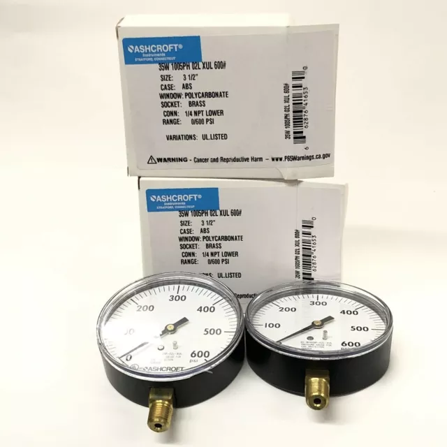 2 ASHCROFT Fire Sprinkler Pressure Gauges New 35W 1005PH 02L XUL 600