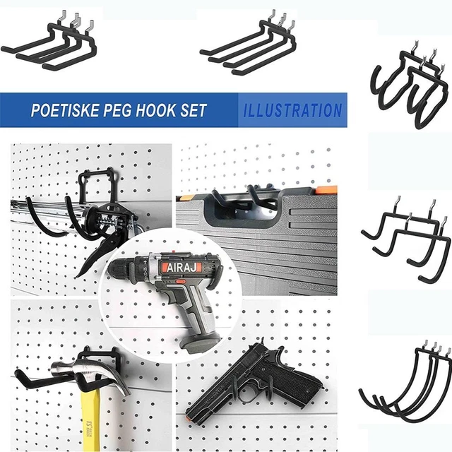 Tool Holder Pegboard Hooks Wall Mounted Holder Garage Storage Hooks Hanger Rack