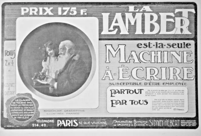 Publicité De Presse 1907 La Lambert Nouvelle Machine A Ecrire - Advertising