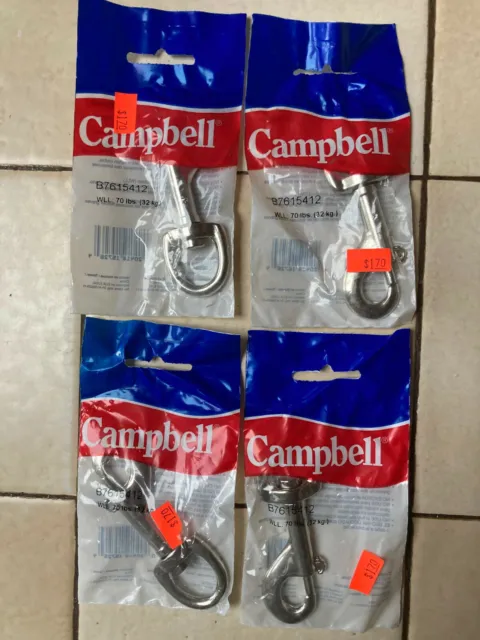 Lot of four (4) Campbell Slide Bolt Snap with swivel round eye (B7615412)