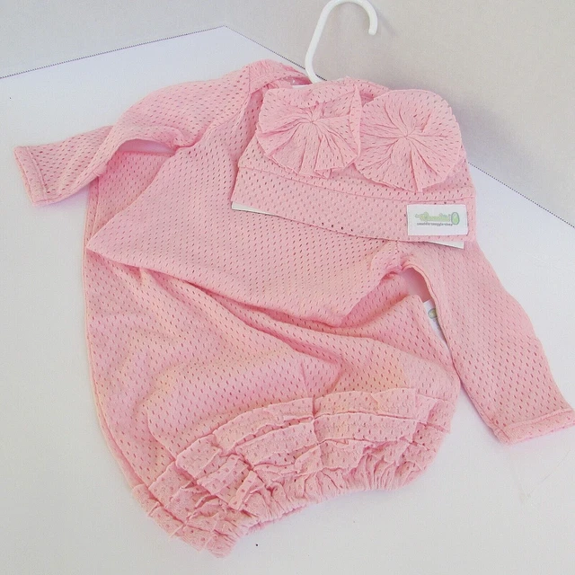 Woombie air sleeper Organic Cotton gown pink med 14-19 lbs w/ Rosette hat-new