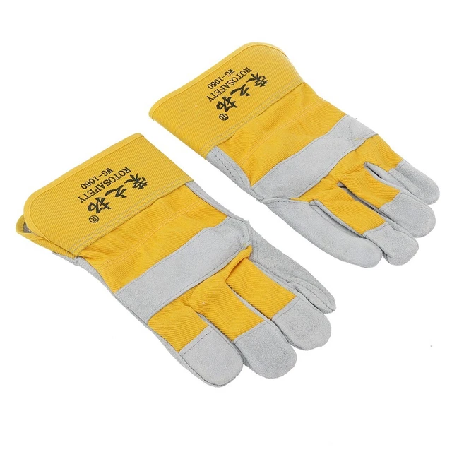 1 Pair Leather Garden Gloves Unisex Thorn Proof Heavy Work Cuffs