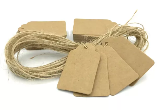 10/25/50/100 Kraft Paper Gift Tags Scallop Label Luggage Wedding + Strings 5x3cm