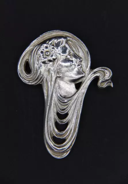 Antique 1900s Art Nouveau Sterling Silver Unger Bros Brooch of Woman Made in USA
