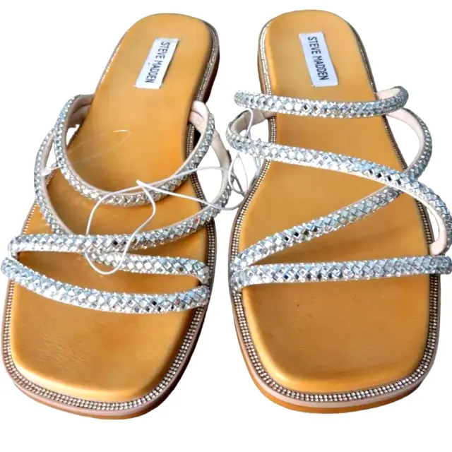 Steve Madden Women's SPICE Bling Square Open Toe Easy Slide-on Sandal, Size 8