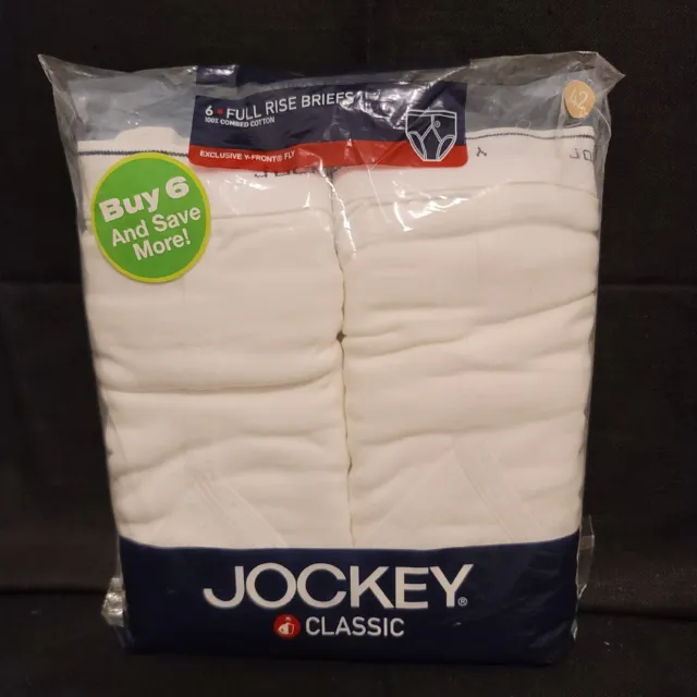 JOCKEY CLASSIC 6 Pack Full Rise Briefs WHITE 42 NWT Y-Front Fly 2006 Underwear