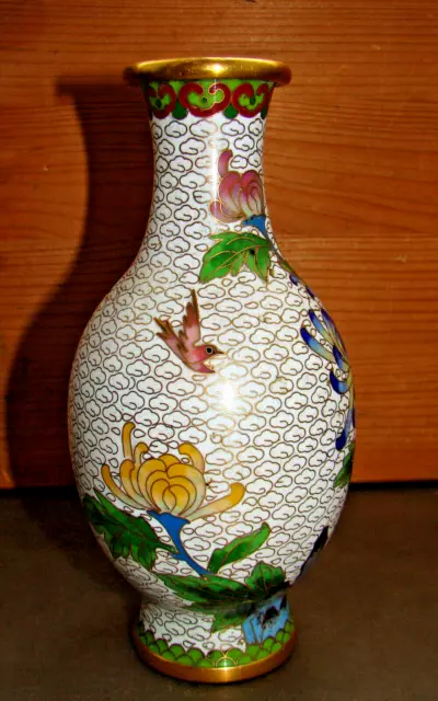 Vintage Vase Cloisonne Emaille und Messing Asiatika H. ca. 16 cm. 3