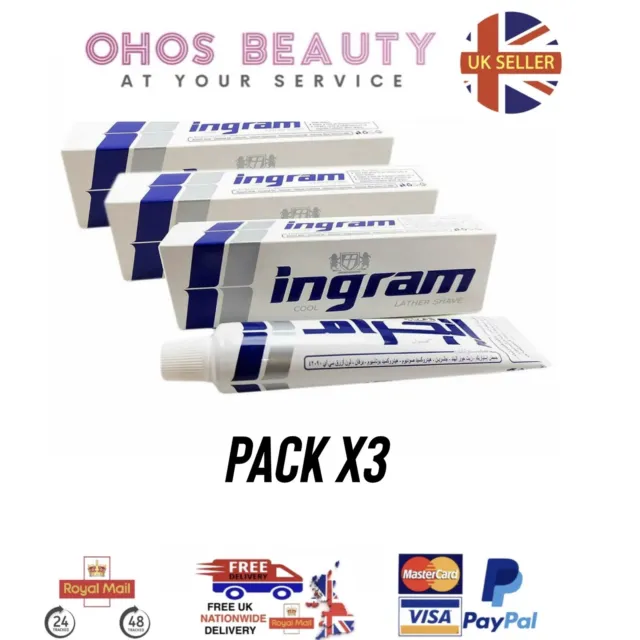 Paquete de 3 tubos de crema de afeitado de espuma fresca Ingram 60 gm para hombres suavizando la piel de afeitado
