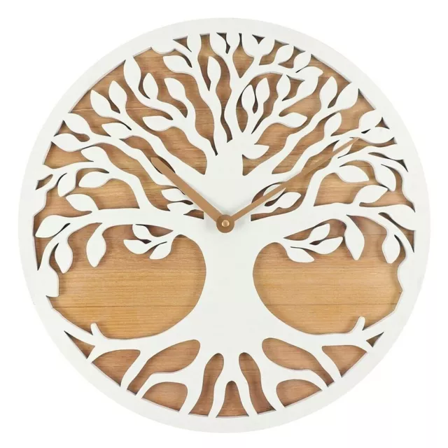 Tree of Life White Brown Cut Out Round Wall Clock Home Decor Gift Idea