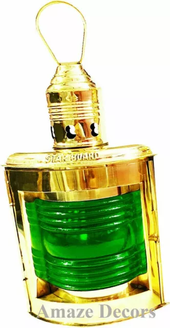 Shinny Brass Green Glass Oil Lantern Maritime Nautical Ship Oil Lamp new item