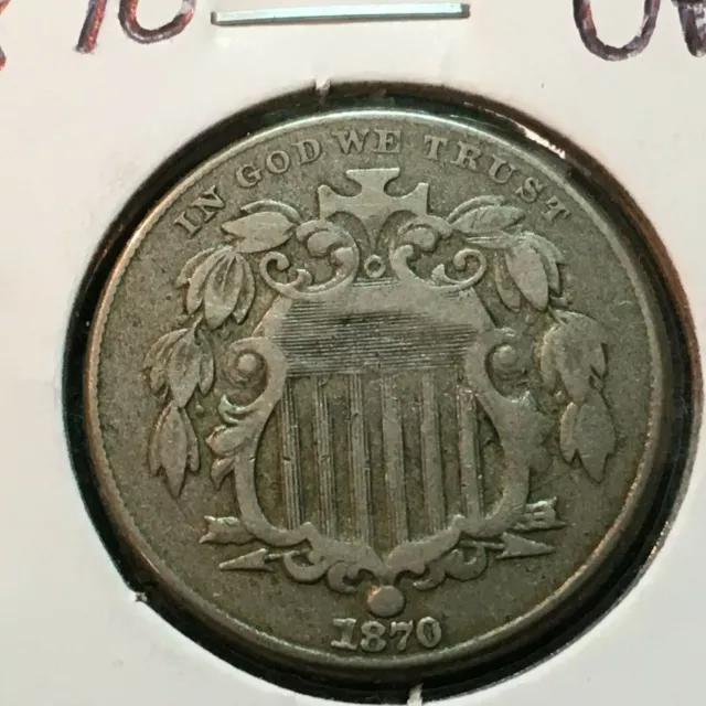 1870 VF+  Shield Nickel   Nice Coin