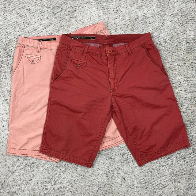 Jet Lag Shorts LOT Mens 33 34 Military Canvas JetLag Contrast Stitch Red Pink 2