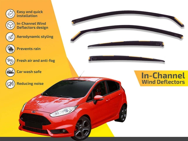 In channel wind deflectors rain guards for Ford Fiesta 5 door  2008-2017 4pc