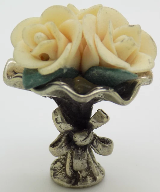 Vintage IN Argento Massiccio Italiano Fatto Micro Bouquet di Fiori Miniatura