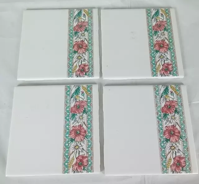 Floral Poppy Border Series 6x6 Floor White Glossy Tiles Lot4