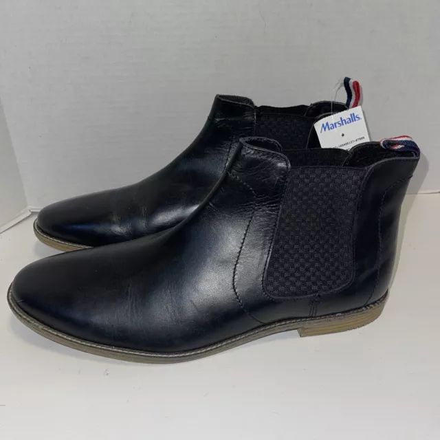 Ben Sherman Mens Black Leather Round Toe Pull On Ankle Chelsea Boots Size 14 New