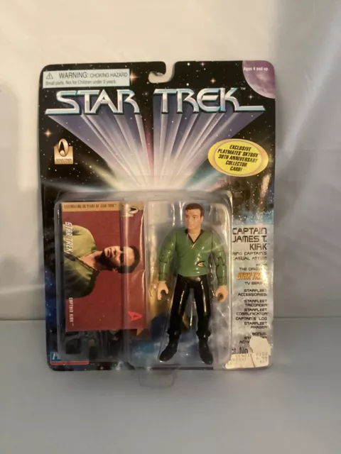 1996 Star Trek Captain James T Kirk by Playmates w/ Skybox 30th Anniversary Card