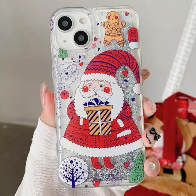 SchutzHülle Für iPhone 15 Pro Max 14 13 12 11 Santa Claus Flüssig Treibsand Case