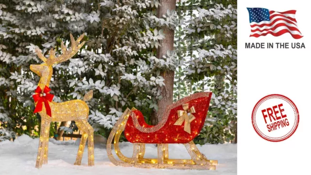 New Christmas LED Lighted Outdoor Yard Decoration Reindeer and Sleigh Xmas Gifts