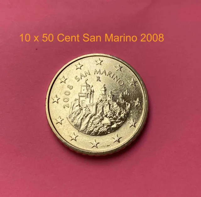 10 x 50 Cent Kursmünze SAN MARINO  2008 unz. aus Euro-KMS    -DE