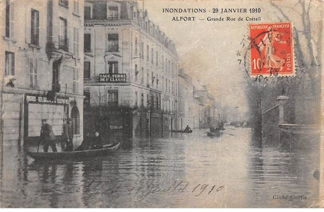 94.AM19286.Alfort.Floods January 29, 1910.Grande rue de Créteil.Pli
