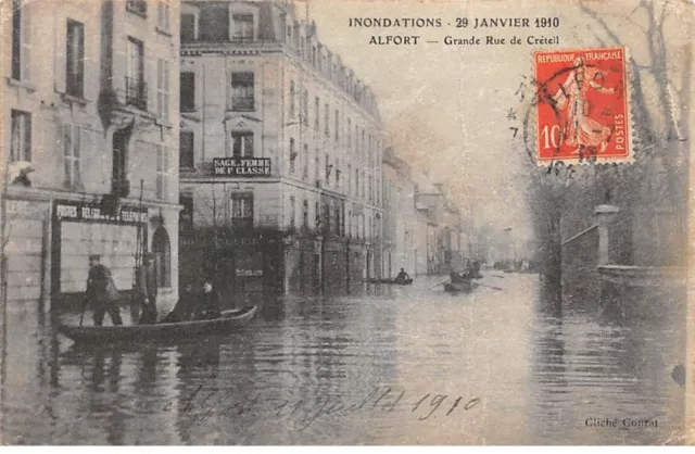 94.AM19286.Alfort.Inondations 29 janvier 1910.Grande rue de Créteil.Pli