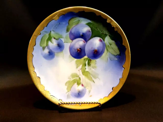Antique Pickard Thomas Sevres Bavaria Hand Painted Cabinet Plate Plums Signed