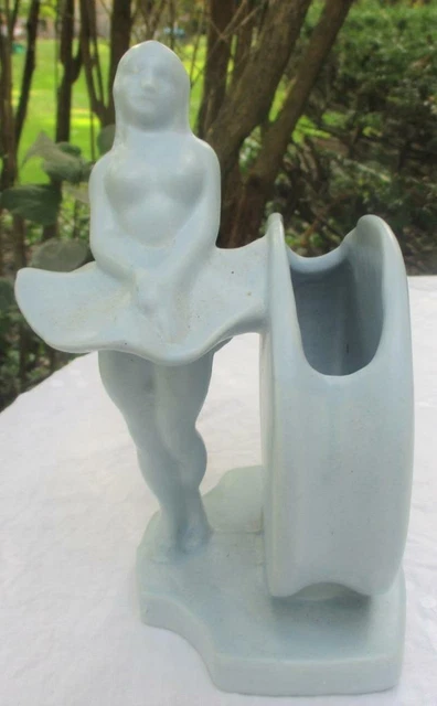 VINTAGE 1940S ART Deco Royal Haeger Matte Blue Pottery Ballerina & Moon