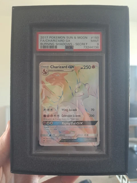 Charizard GX 150/147 - PSA 9 - S&M brennende Schatten Pokémon Karte Regenbogen selten