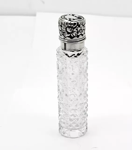 Antique Gorham Sterling Silver Cut Crystal Purse Size Scent Perfume Bottle,3 5/8