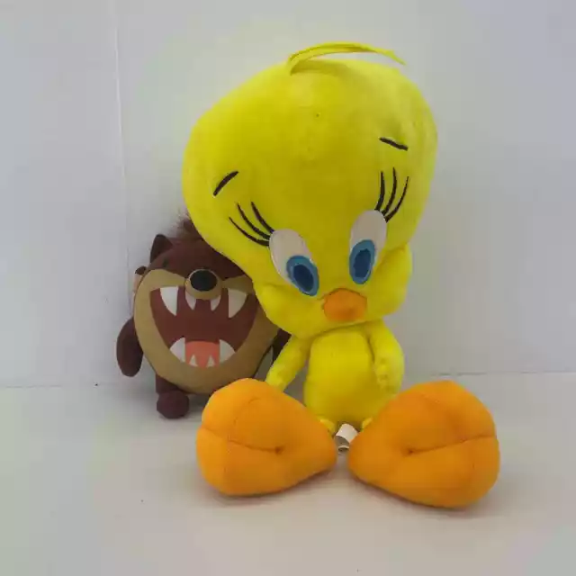 Looney Tunes Yellow Tweety Bird & Brown Tazmanian Devil Taz Plush Dolls