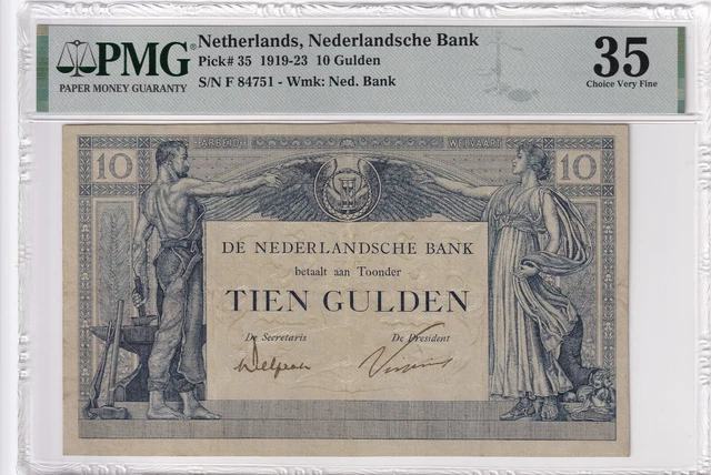 Netherlands 10 Gulden 1922 PMG 35