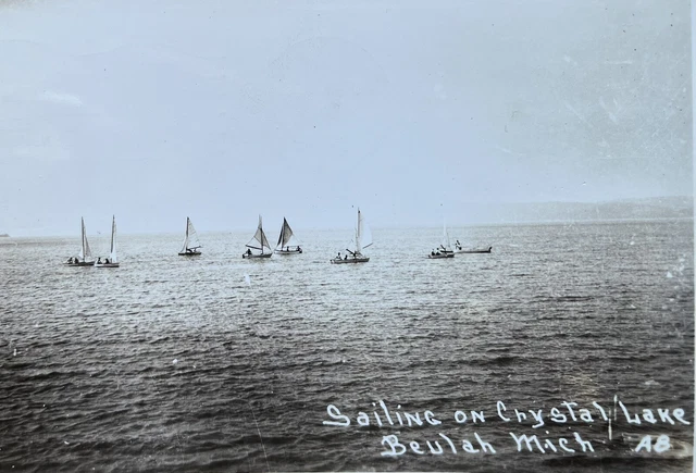 1948 Sailing on Crystal Lake, Beulah, MI Posted Antique Real Photo Postcard RPPC