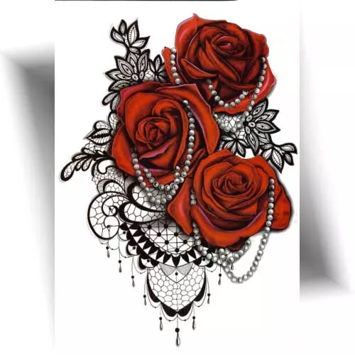 ►TATOUAGE TEMPORAIRE DENTELLE ROSE ROUGE -Tattoo éphémère sexy - Femme◄