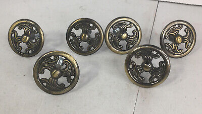 Lot Of 6 Button Pull Antique Brass Finish Drawer Furniture Door Cabinet Handle