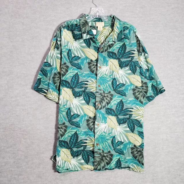 JOS. A BANK Men Button Up Shirt 2XL Green Leaf Print 100% Silk Hawaiian ...