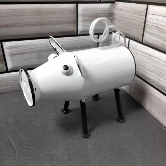 Soporte para fotos/cartas de cerdo de metal blanco y negro deja que su cola rizada sostenga tu correo