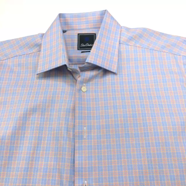 David Donahue TRIM FIT MINT 17 34/35 Long Sleeve Cotton Check Plaid Dress Shirt