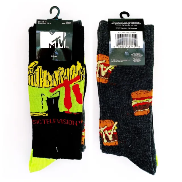 MTV Retro 90s Crew Socks Fast Food Burgers Fries Mens Womens Novelty