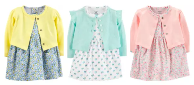 Carter's Baby Girls' 2-Piece Bodysuit Dress & Cardigan Set In Multiple Styles