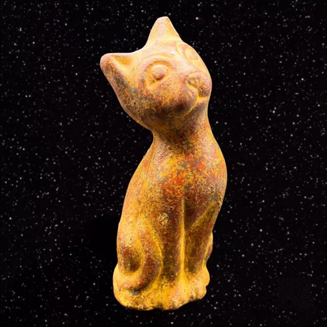 Primitive Art Pottery Cat Figurine 8”T 3”W