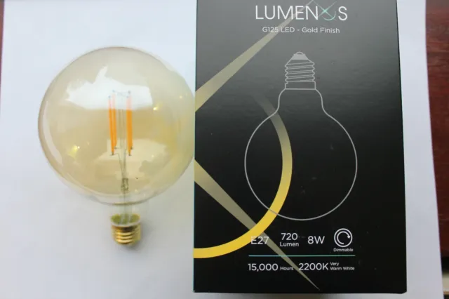 Luminos Designer G125 Large 125mm E27 Amber Gold Glass LED Lamp 8w Dimmable