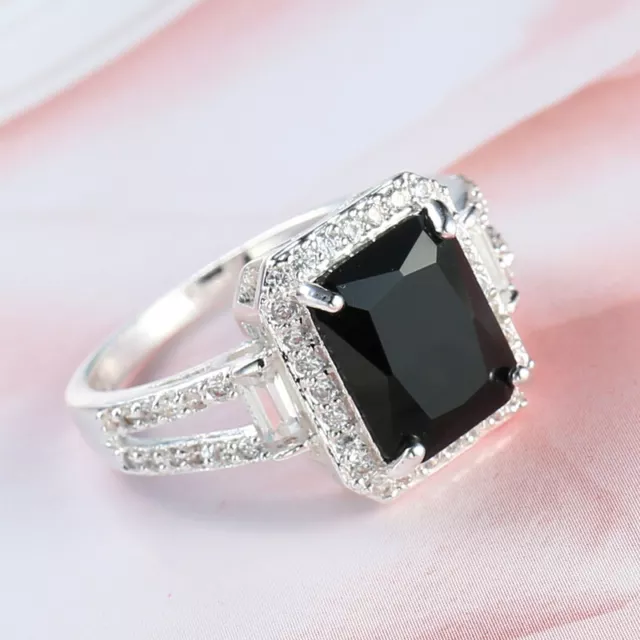 925 Silver Rings Black Zircon Crystal Ring Womens Men's Retro Fashion Jewelry