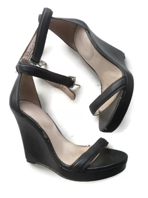 Witchery Platform Black Leather Heels Sandal Wedge Shoes Size 39