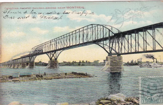Carte postale ancienne postcard CANADA QUEBEC MONTREAL pont bridge timbrée