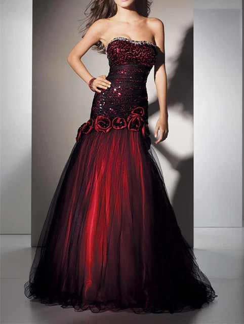 chinese dress ladies Black and Red Sweetheart Mermaid Long Formal Dress, Black and Red Even –  Cutedressy main image 0