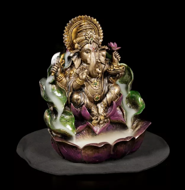 Riflusso Porta Coni D'Incenso - Ganesha Su Fiori di Loto - Indiano