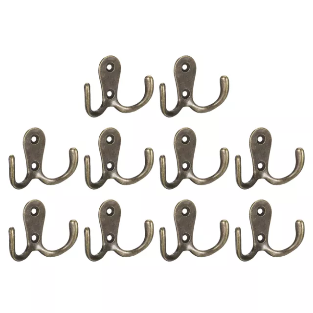 Wall Hooks, 10Pcs - Zinc Alloy Double Prong Retro Hook for Hanging Coat (Bronze)